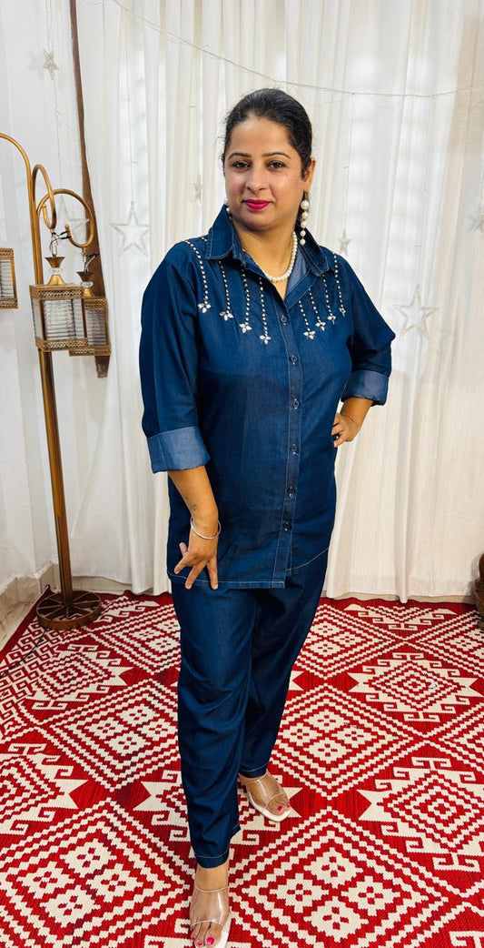 Denim Pearl Elegance Coord set