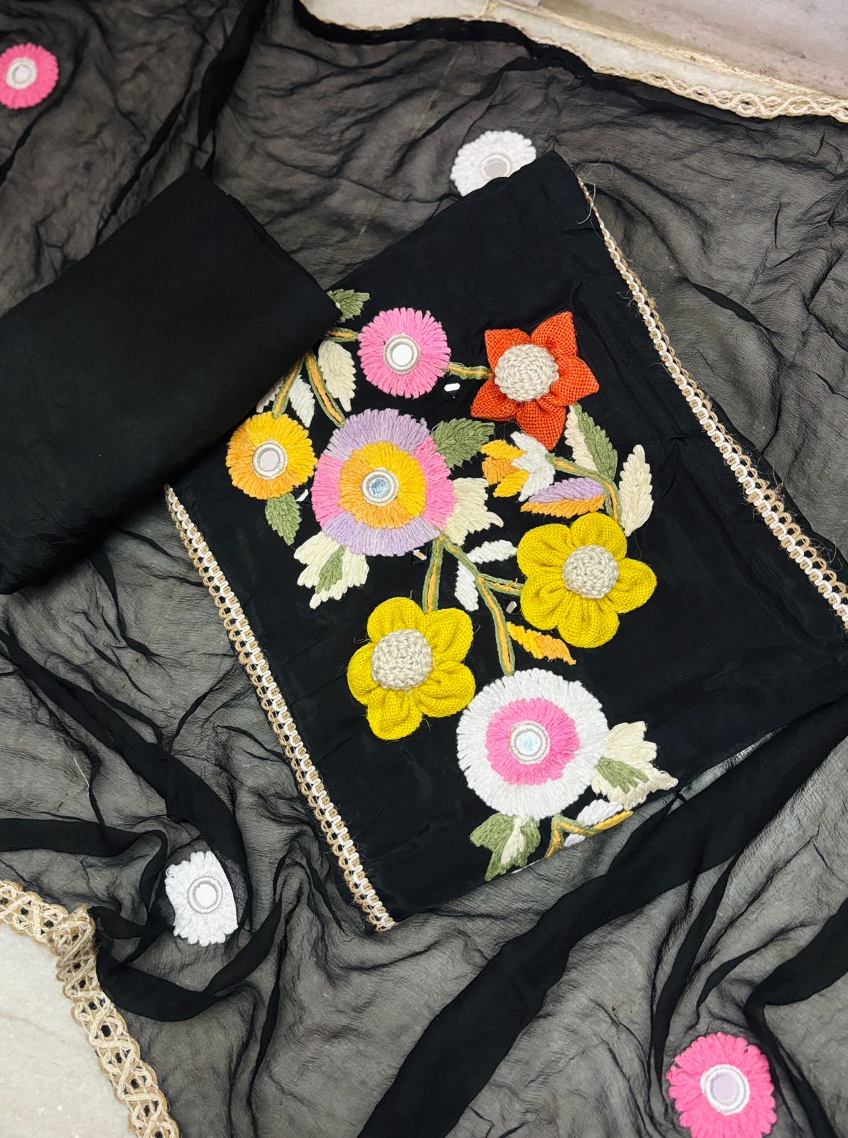 Organza Suit with Beautiful Hand Work