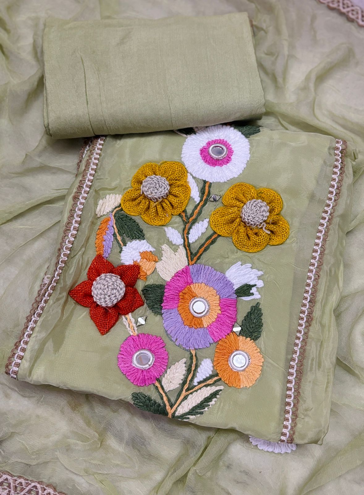 Organza Suit with Beautiful Hand Work