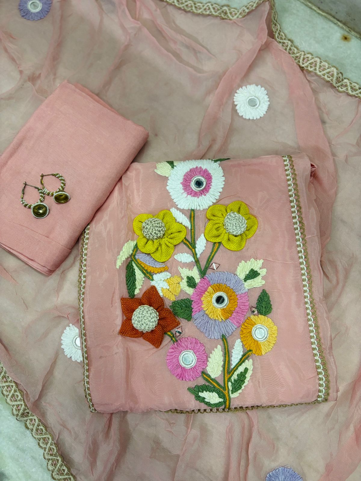 Organza Suit with Beautiful Hand Work