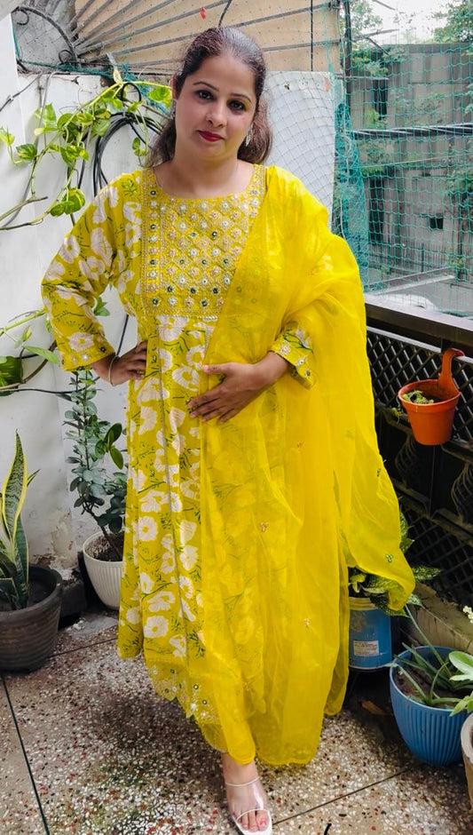Bright Yellow Frock-Style Suit (3-Piece Set)