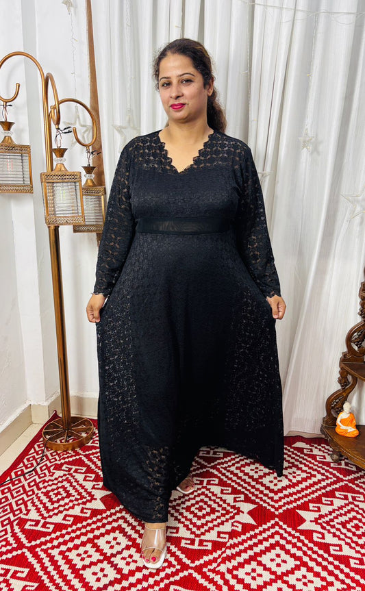 Elegant Black Lace Long Dress