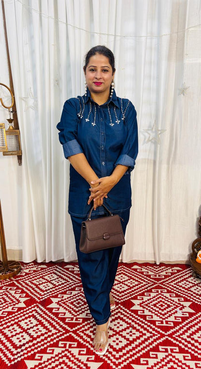 Denim Pearl Elegance Coord set