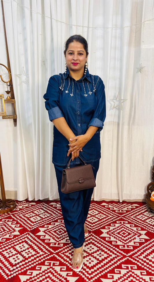 Denim Pearl Elegance Coord set