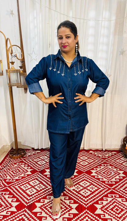 Denim Pearl Elegance Coord set