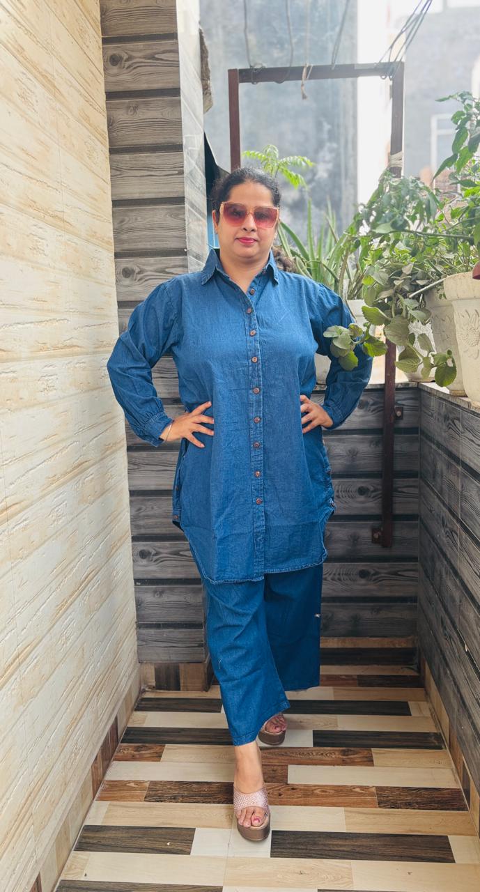 Long top denim coord sets