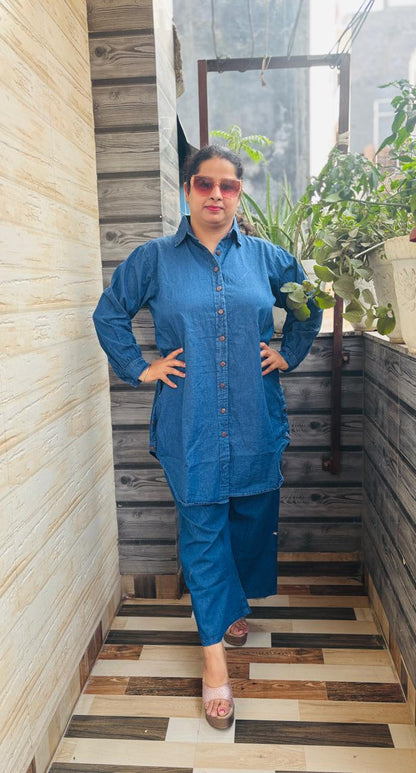 Long top denim coord sets