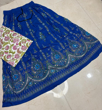 A-line Long Skirt with Cream & Cocoa Embroidered Tops