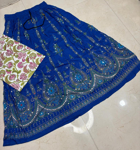 A-line Long Skirt with Cream & Cocoa Embroidered Tops