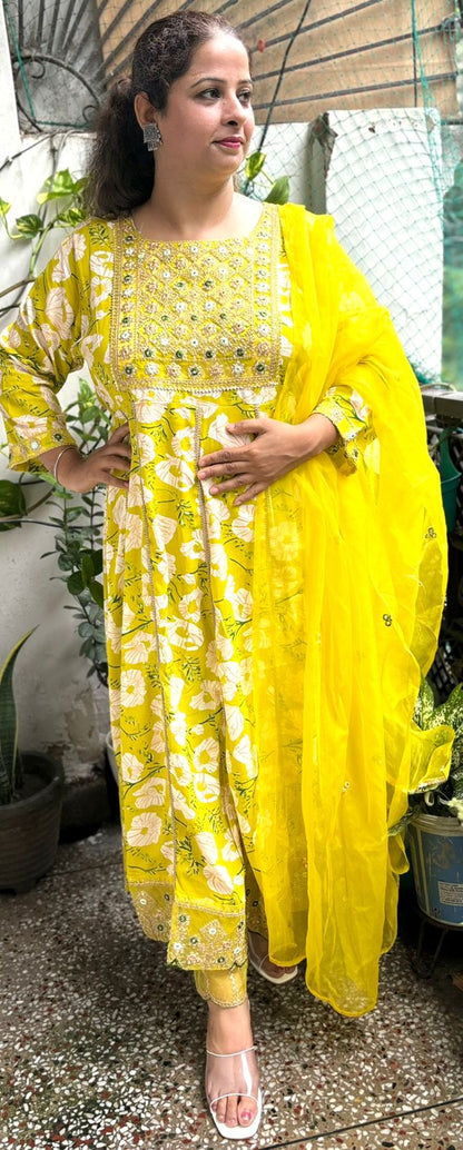 Bright Yellow Frock-Style Suit (3-Piece Set)